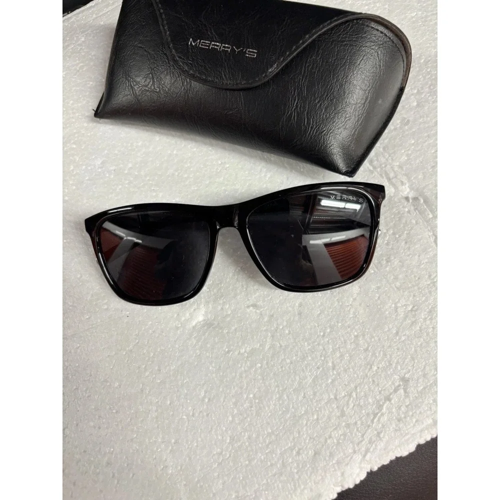 MERRY'S S8286 Polarized Sunglasses Black Square Frame Design In Italy